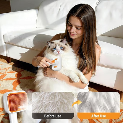 3-in-1 Pet Grooming Brush with Cool Mist & Self-Cleaning - Rechargeable Deshedding Tool for Dogs Cats, Extra Wide Comb, Water Window, Safe for All Coats