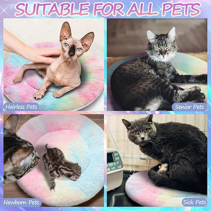 VitalCozy 2 Pack Self Heating Cat Pad Self Heating Cat Bed Machine Washable Heat Pet Mat Reversible Body Thermal Warm Round Dog Bed Crate Blanket for Feral and Indoor Cats(12'',Tie Dye)