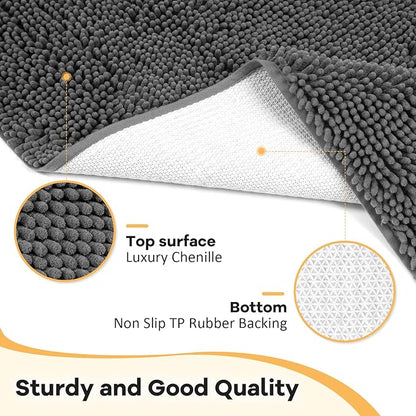 Absorbent Dog Door Mat for Muddy Paws, 120" x 36" Chenille Indoor Mats for Entryway, Trap Dirt Front Door Mat Indoor Entrance Washable Non Slip Soft Dark Grey