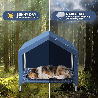 2 in 1 Elevated Dog House - Rainproof Dog Tent Cat House, Dog Sunshade Tent, Pet House - Ventilated Elevated Floor, Raised Pet Shelter for Medium