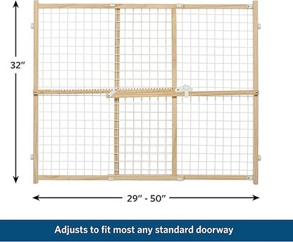MidWest Homes for Pets Wire Mesh Pet Safety Gate, Dog Gate Expands From 29 - 50 Inches Wide, 32 Inches Tall, Wood, Powder Coated Wire