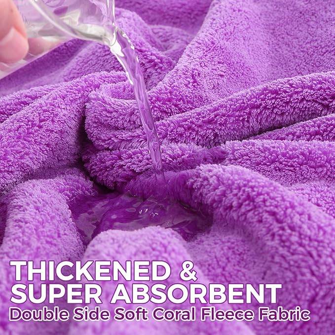 Mihachi Dog Bathrobe Towel Wrap Fast Drying with Drying Gloves Set, Super Absorbent Coral Fleece Dog Drying Coat Bath Robe for Puppy, Medium & Large Dogs, Adjustable Collar & Belly Strap, Purple M