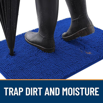 OLANLY Dog Door Mat for Muddy Paws 48x30, Absorbs Moisture and Dirt, Absorbent Non-Slip Washable Doormat, Quick Dry Chenille Mud Mat for Dogs, Entry Indoor Entryway Carpet for Inside Floor, Royal Blue