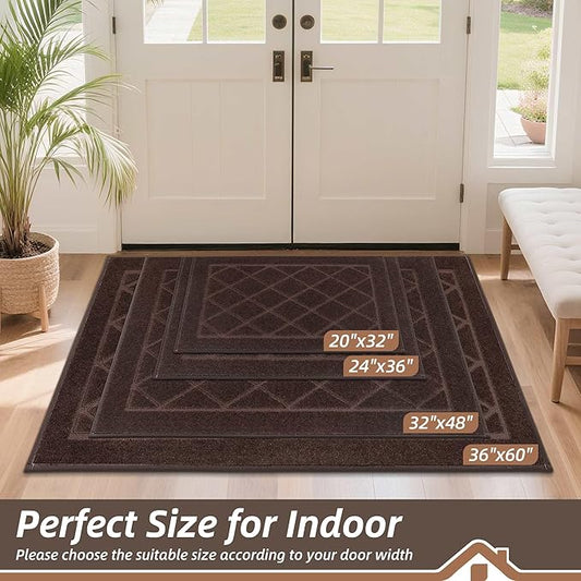 BEQHAUSE Dirt Trapper Door Mat 20" x 32", Doormat Non-Slip Entryway Rugs Washable, Dog Door Mat Stain Resistant and Absorbent Welcome Floor Mat for Front Back Door, Mud Wet Shoes & Paws, Brown