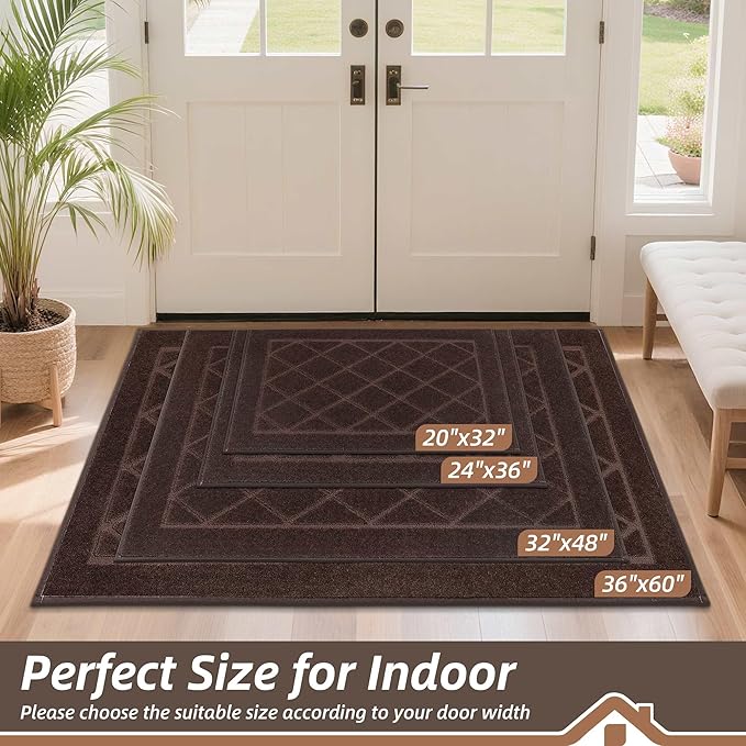 BEQHAUSE Dirt Trapper Door Mat 24" x 36", Doormat Non-Slip Entryway Rugs Washable, Dog Door Mat Stain Resistant and Absorbent Welcome Floor Mat for Front Back Door, Mud Wet Shoes & Paws, Brown