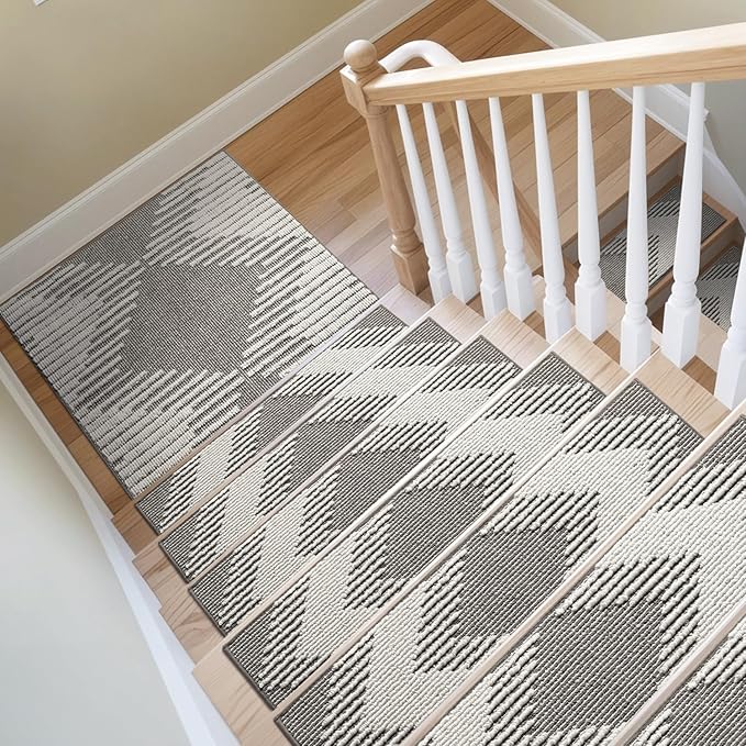 PADOOR Stair Treads Landing Mat Non Slip for Wooden Steps Indoor, 3D Peel and Stick Stair-Carpet Treads Washable Reusable Adhesive Stair Rugs for Kids and Dogs 31"x31" Grey
