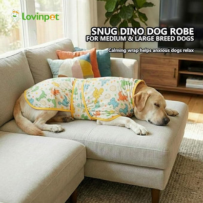 LovinPet 3‑in‑1 Dog Warm Winter Coat & Bathrobe, Hooded Dinosaur Fleece, Lightweight High‑Loft, Absorbent Knit, Quiet Hook‑and‑Loop, Wind‑Blocking Edges, Dog Robes for Medium & Large Dogs, Yellow,M