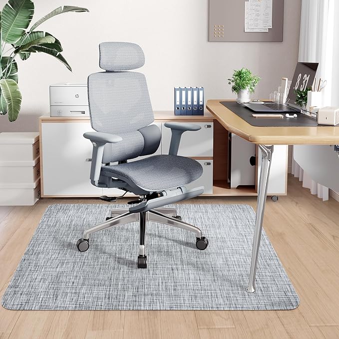 Sycoodeal Office Chair Mat for Hardwood & Tile Floor,Computer Gaming Chair Mat for Rolling Chairs Non-Curve, Anti-Slip, Heavy Duty Floor Protector for Home Office,Grey (36" x 55")