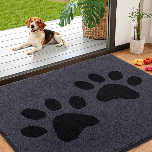 Smiry Dog Door Mat for Muddy Paws, Absorbs Moisture and Dirt, Low-Profile Entryway Mat with Non-Slip Backing, Entry Indoor Outdoor Doormat for Inside Floor (40x32 Inches, Black, Paw)