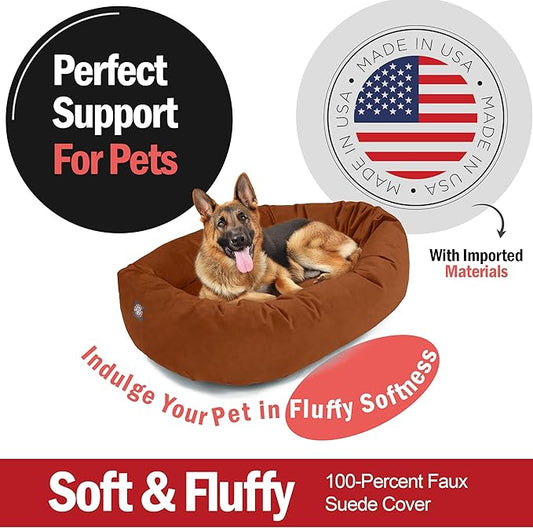 Majestic Pet 52 Inch Suede Calming Dog Bed Washable – Cozy Soft Round Dog Bed w/Spine Support for Dogs to Rest Head - Fluffy Donut Dog Bed 52x35x11 (Inch) - Round Pet Bed X- Large – Rust (2025)