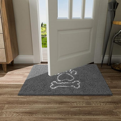 AROGAN Indoor Door Mat Entryway Rug Traps Mud and Water, Chenille Doormat for Muddy Shoes and Dog Paws, Machine Washable Doormat, Front Door Mat, Busy Area Dog Rugs for Floors, Entrance, 20x32 Grey