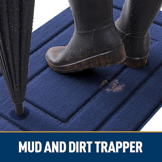 Smiry Dog Door Mat for Muddy Paws, Absorbs Moisture and Dirt, Low-Profile Entryway Mat with Non-Slip Backing, Entry Indoor Outdoor Doormat for Inside Floor (30x20 Inches, Navy Blue, Bordered)