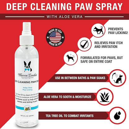 Warren London Deep Cleaning Paw Soak & Spray Combo | Soothes Itchy Paws with Seaweed, Tea Tree Oil & Aloe Vera | Anti-Lick Treatment | 12 Tablets + Deep Clean Paw Spray | Groomer-Approved Relief
