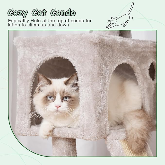 Gitelsnour Cat Tree, 41.3" Cat Tower for Indoor Kittens with Scratching Board and Posts, Multi-Level Cozy Cat Condo with 2 Perches, Hammock, Balls, Light Gray GCT005SW