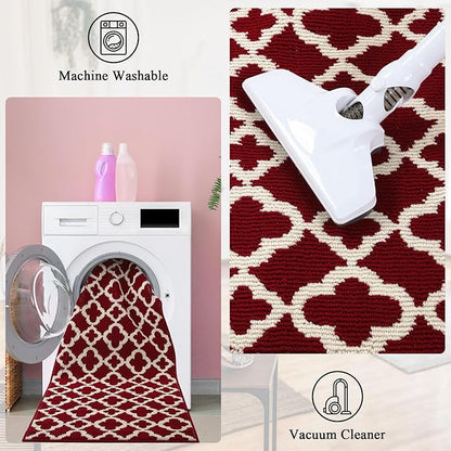 U'Artlines Runner Rug for Hallway 2×6feet Non Slip Kitchen Floor Carpet Runners Red Geometric Pattern Washable Area Rug for Entryway Bathroom