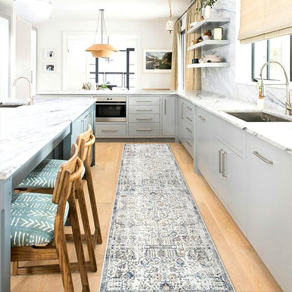 RUUGME Washable Runner Rug 2'6x10 - Vintage Hallway Rug Non Slip Stain Resistant Rugs for Living Room Bedroom Laundry Room Mat Distressed Rug Kitchen Floor Carpet Runner for Bathroom 2.6x10 Brown