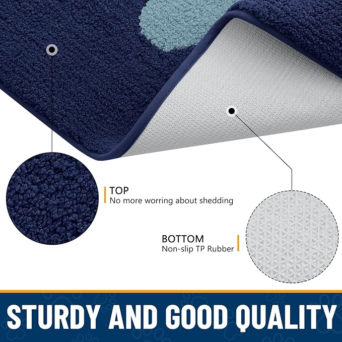 Smiry Dog Door Mat for Muddy Paws, Absorbs Moisture and Dirt, Low-Profile Entryway Mat with Non-Slip Backing, Entry Indoor Outdoor Doormat for Inside Floor (48x30 Inches, Dark Blue, Paw)