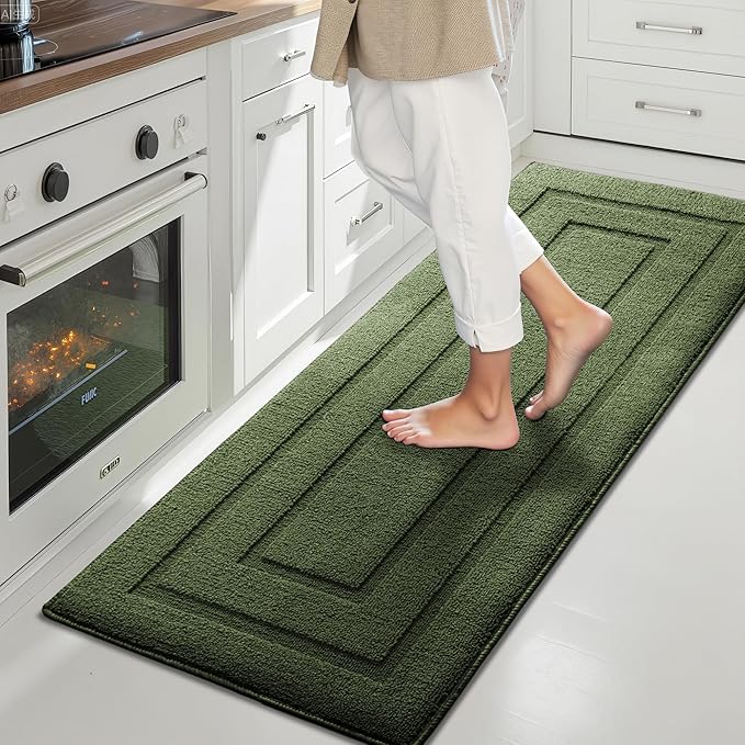 GRANNY SAYS Kitchen Mats for Floor Resist Dirt Kitchen Rugs Non Slip Washable, Large Rug Runner for Sink Laundry Thick Durable Polypropylene Comfort Standing, 59" x 19.7", Green