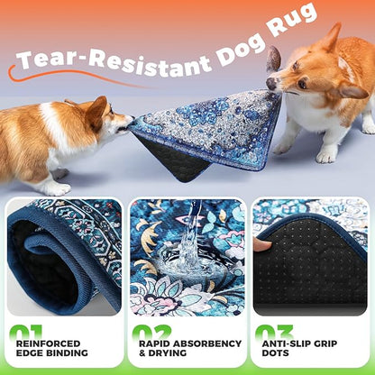Hompet 2 Pack Super Absorbent Dog Door Mat for Muddy Paws, Washable Pee Pads for Dogs, Reusable Puppy Training Pads, Quick Dry Non-Slip Pet Entryway Rug, Leak-Proof Potty Pad for Indoor Floors 48x60