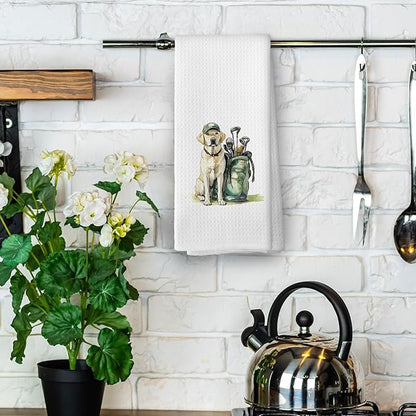 Golf Dog Kitchen Towels - Labrador Dish Towels, Sports Gifts, Pet Golf Club Decorative Absorbent Dishcloths Hand Towels for Kitchen Gym Spa Decor 16x24 Inches