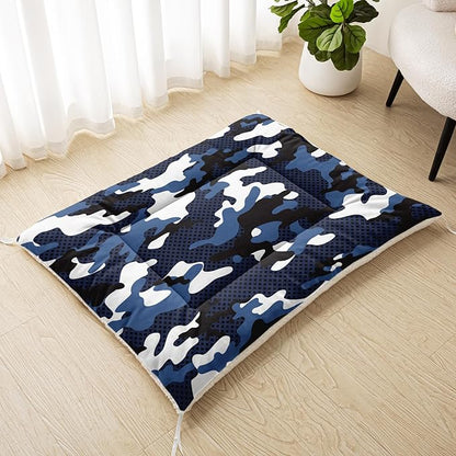 Dog Cat Bed Mat Ultra Soft Fluffy Pet Bed Washable Fashion Dog Crate Beds Comfy Comfy Pet Sleeping Pad Suitable for Pet Raised Bed(30"x26",Blue Black Camo)