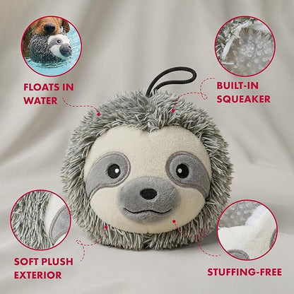 Pet Lou 4 Inch Squeaky Sloth Ball Dog Plush Toy, Stuffing-Free Soft Plush, Durable Bouncy Squeaker Ball, Floats in Water, Small & Medium Breed Chew Toys