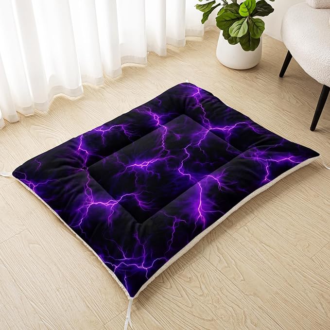 Dog Cat Bed Mat Ultra Soft Fluffy Pet Bed Washable Fashion Dog Crate Beds Comfy Comfy Pet Sleeping Pad Suitable for Pet Raised Bed(42"x32",Purple Lightning)
