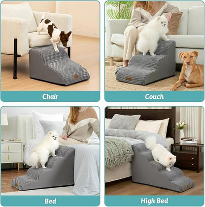 Dog Stairs for High Bed 22.6" H, Small Dog Step for Puppy, Older or Cat, Curved Ramp for Car, Ladder with High Density Foam, Lightweight, Durable, 15.7x33x22.6 inch, 5 Step, Dark Grey
