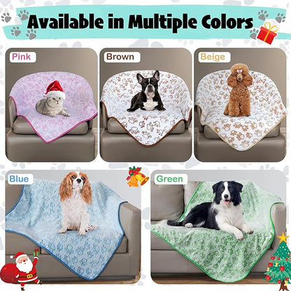 Green Soft Puppy Blanket, with Flannel Green Cute Paw Print, 24 * 32 inches, Cat Blanket Puppy Pads Supplies Dog Products Stuff Essentials