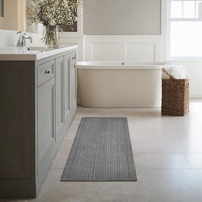 2' x 4' Entryway Rug, Boho Small Area Rug, Machine Washable, Woven Rug, Non-Slip, Vintage Design, Pet Friendly, Soft Faux Fibre, for Indoor Entryways, Bedroom, Kitchens, Front Doors Grey