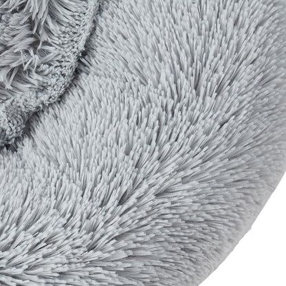 Dog & Cat Bed: Round Faux Fur Pet Bed - Plush, Cozy, & Calming Donut Bed for Small Pets - Soft & Comfortable Sleeping Cushion for Napping & Lounging, 20" Round, Silver