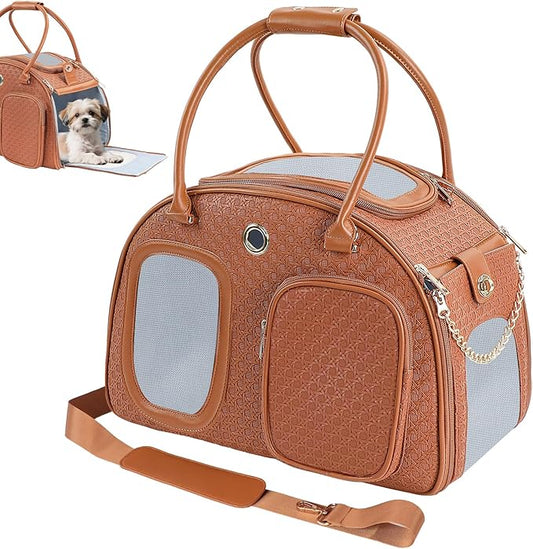 Dog Purse Carrier for Small Dogs, Airline Approved Pet Carrier Purse with Mesh Windows, Soft-Sided Travel Bag for 5–9 lbs Puppy & Cats, Lightweight Tote for Travel & Daily Outings