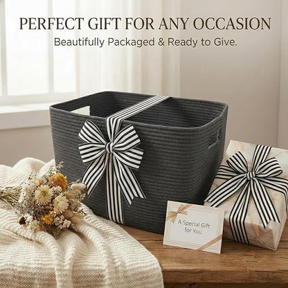 Woven Blanket Basket,96L Large Storage Bin for Blankets Toys Clothes,Decorative Rope Basket for Living Room Bedroom with Handles, Grey