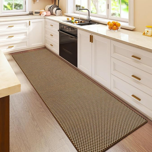 2x6 ft Kitchen Runner Rugs Mat Non Slip Woven Runners for Hallways Washable, Soft Long Entryway Laundry Hall Floor Runner Carpet for Indoor Backdoor Bedroom Living Room, Dark Brown/Coffee