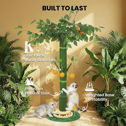 53" Extra Tall Cat Scratching Post for Large Cats, Heavy Duty Vertical Scratcher with Natural Sisal Rope, Stable Climbing Pole with Hanging Ball for Full Body Stretching