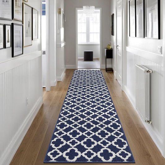 U'Artlines Long Runner Rug for Hallway 2×10feet Non Slip Kitchen Floor Carpet Runners Blue Geometric Pattern Machine Washable Area Rug for Entryway Bathroom