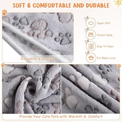 Tatuo 4 Pcs Dog Blanket for Pet Cat Blankets Indoor Puppy Teething Stuff Toys Paw Print Fleece Soft Blanket Sleep Mat for Guinea Pig Cage(Gray,Medium(30 x 20.5 Inch),Square)