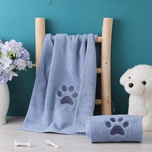 2 Pcs Dog Paw Hand Towels Blue Bathroom Decor 13 x 29 Inch 100% Cotton Embroidered Hand Towels Soft Absorbent Farmhouse for Kitchen Restroom