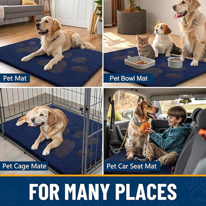 Smiry Dog Door Mat for Muddy Paws, Absorbs Moisture and Dirt, Low-Profile Entryway Mat with Non-Slip Backing, Entry Indoor Outdoor Doormat for Inside Floor (30x20 Inches, Navy Blue, Paw)