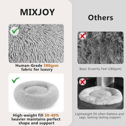 MIXJOY Orthopedic Dog Bed Comfortable Donut Cuddler Round Pet Beds Ultra Soft Washable Dog and Cat Cushion Bed (20''/23''/30'') (30'', Grey)