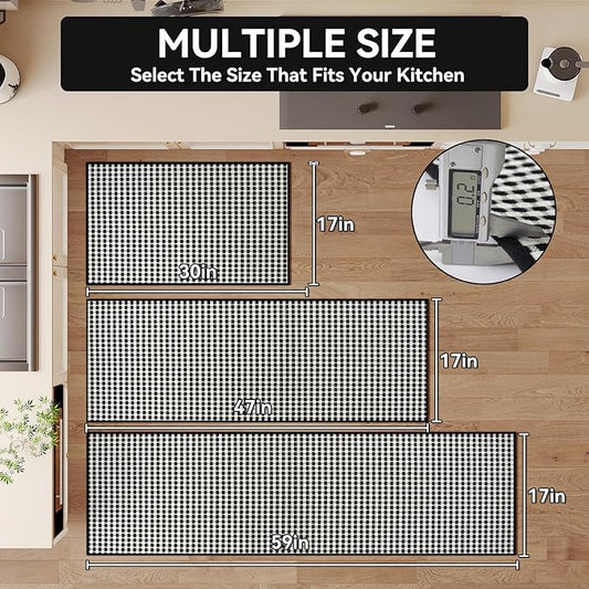 Kitchen Runner Rugs Non Slip Washable, Super Absorbent Soft Chenille Braided Kitchen Mats for Floor Rubber Backing Sink Mat Standing Hallway Floor Mat, Easy Clean, Black 17"x59"