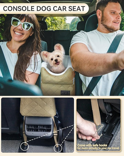 PETSFIT Dog Car Seats for Small Dogs with Safe Protection Hooks, Small Dog Car Seat with Upgraded Safety Tethers, Washable Cushion, Center Console Dog Car Seat (Yellow)