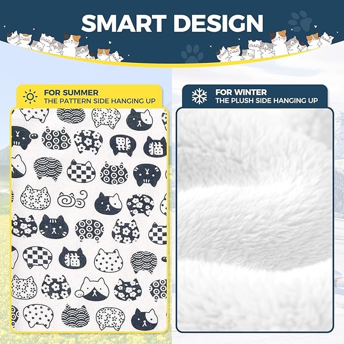 Cat Hammock for Cage Hanging Reversible 2Pack,Pet Hammock Bed Adjustable,Soft Sleeping Hammock for Cats,Ferret,Puppy,Rabbits,Small Animals (M, CAT)