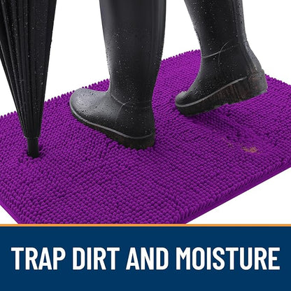 OLANLY Dog Door Mat for Muddy Paws 48x30, Absorbs Moisture and Dirt, Absorbent Non-Slip Washable Doormat, Quick Dry Chenille Mud Mat for Dogs, Entry Indoor Entryway Carpet for Inside Floor, Purple