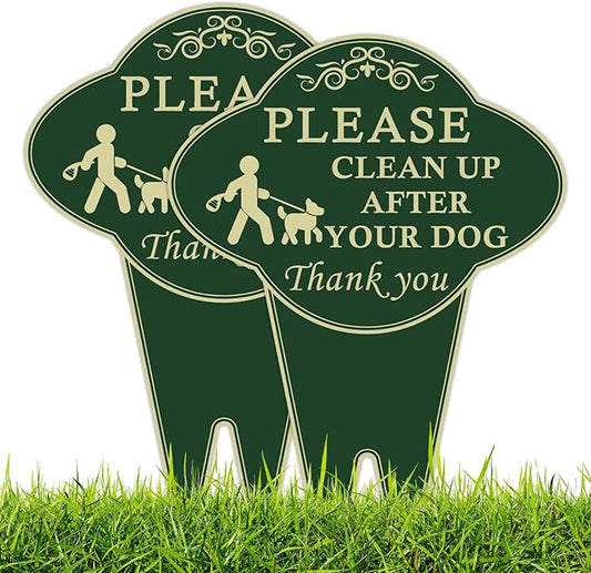 2 Pack Please Clean Up After Your Dog Sign, 10”x14” Double-Sided No Dog Poop Signs Heavy Duty Aluminum for Lawn Easy Install, Pick Up After Your Dog Sign with Integrated Stake for Yard, Outdoor Use