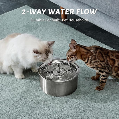 DOOOB Cat Water Fountain, 3.2L/108OZ Stainless Steel Cat Water Fountain, Automatic Metal Dog Water Fountains Water Bowl with Ultra-Quiet Pump and 8 Filters & 8 Sponges