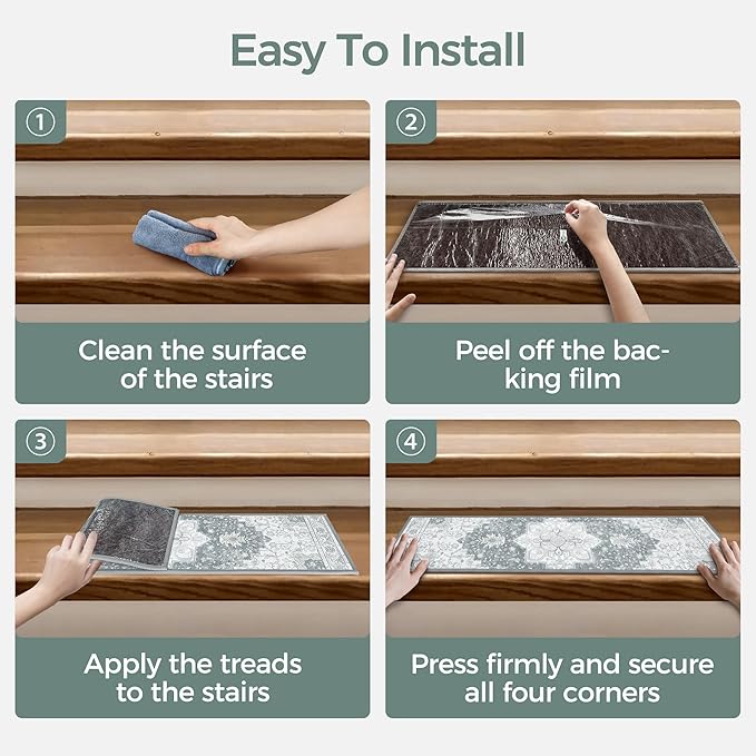 Non Slip Stair Treads for Wooden Steps 15PCS - 8"x30" Indoor Safety Carpet, Edging Mats with TPE Adhesive Backing, Pet and Elderly Friendly Stair Rugs (Grey)