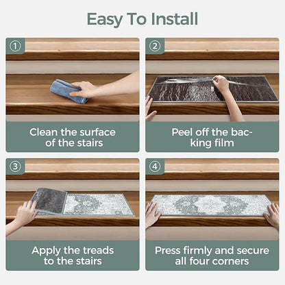 Non Slip Stair Treads for Wooden Steps 15PCS - 8"x30" Indoor Safety Carpet, Edging Mats with TPE Adhesive Backing, Pet and Elderly Friendly Stair Rugs (Grey)