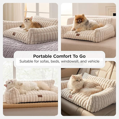 Joydeco Cat Couch for Pets, 24 inch Plush Pet Sofa, Cat Bed for Indoor Cats with Removable Washable Cover, Supportive Pet Sofa, Cream