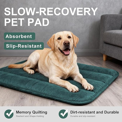 Dog Bed Mat, Reversible Dog Crate Pad with Washable Kennel Mat and Soft Foam, Flat Pet Bed for Dogs & Cats, for Crates Carriers & Travel (Green, 34" L*20" W*1.5" Th)